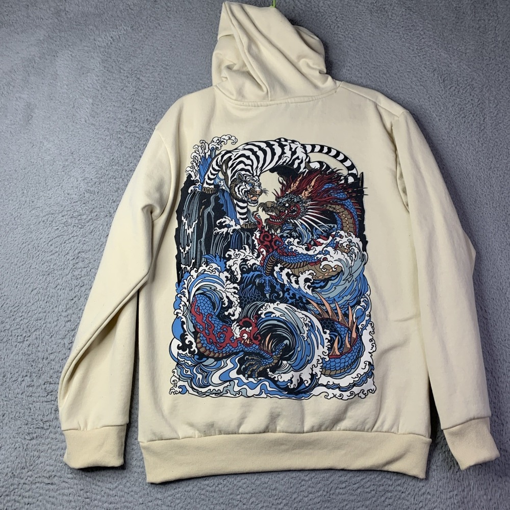 Rebel Vengeance Dragon Tiger Graphic Hoodie Mens XL Japanese Streetwear